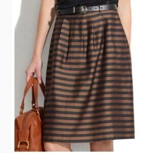 Madewell Linen & Silk Black & Brown Stripe Knee Length Skirt 10